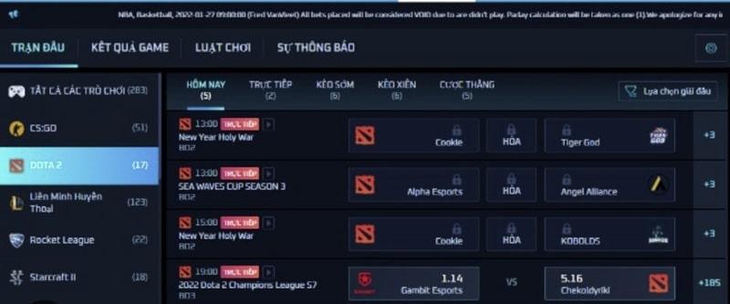 Các dạng kèo cược Dota 2 thường thấy